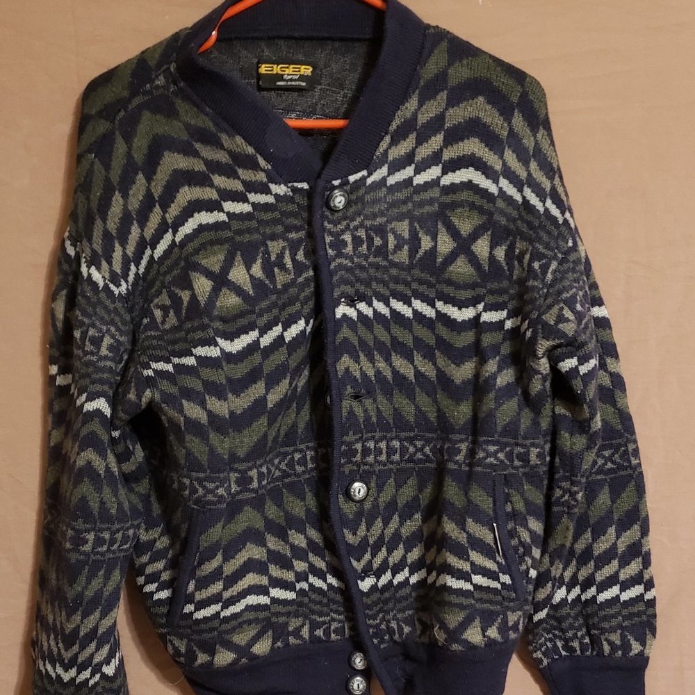 Authentic Geiger Sweater/Jacket, Blue, Tan, White & olive, 50